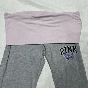 PINK VS Victoria’s Secret GREY & PINK TULIP BUTTERFLY LOGO FLARE LEGGINGS XS